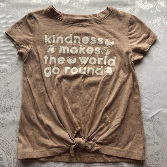 Okie Dokie Girls Size 5T Tan Graphics T-Shirt Short Sleeves Tie-Up Front Tee - Picture 10 of 10